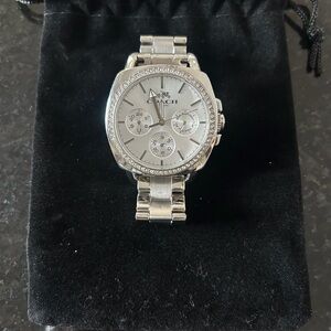 Coach Silver Chronograph Watch with Crystal Details